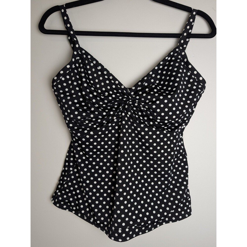 Miraclesuit Black White Polka Dot Pin Point Tankini Swim Top Size 12 Wired Bra